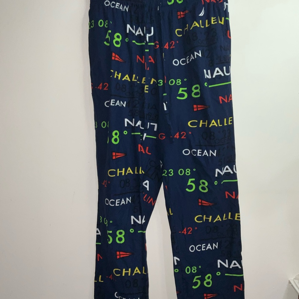 Nautica Blue and Green Pajama Bottoms with Scientific Print Men’s S